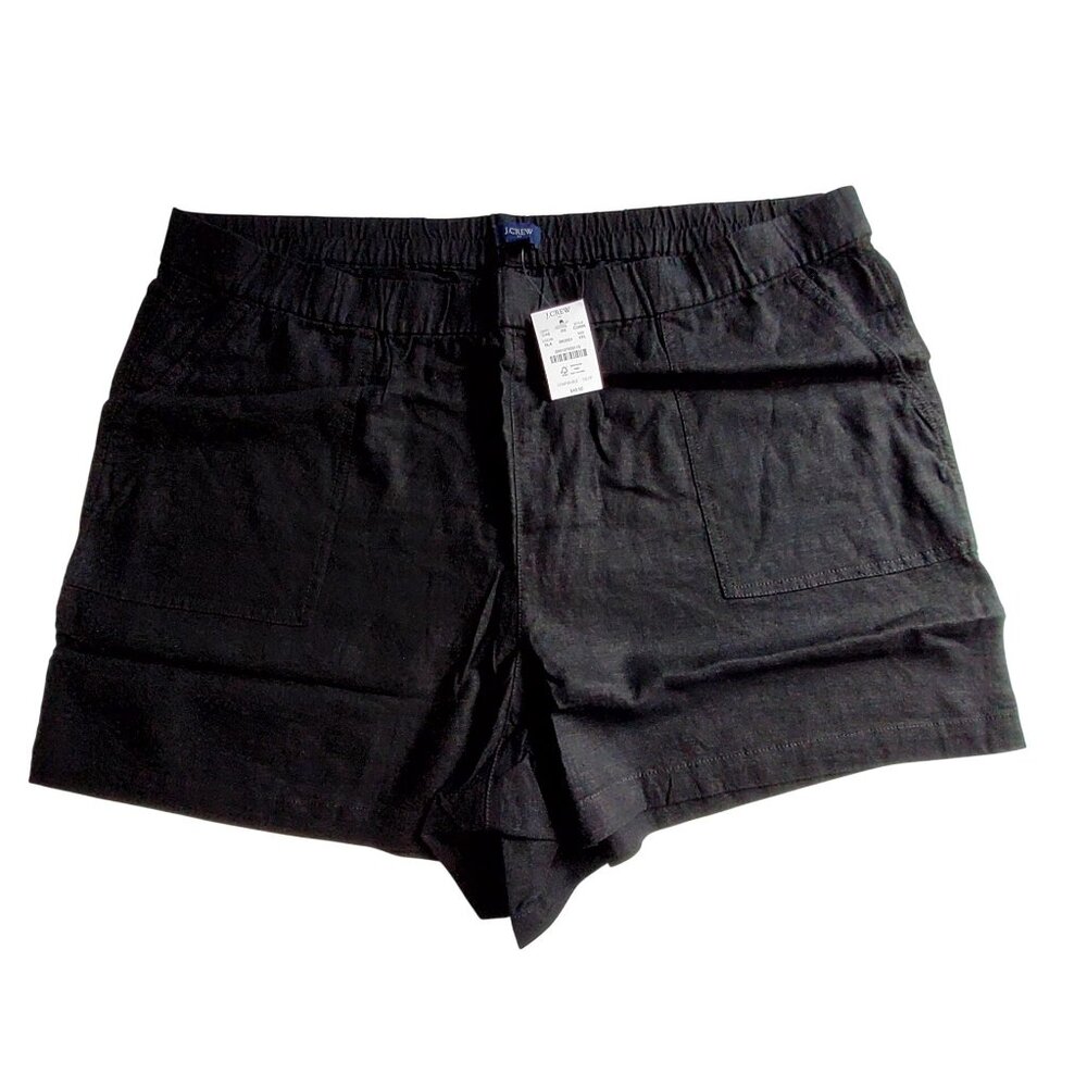 J.Crew Black Linen Blend Womens Shorts   Size XXL Elastic Waist Pocketed Casual